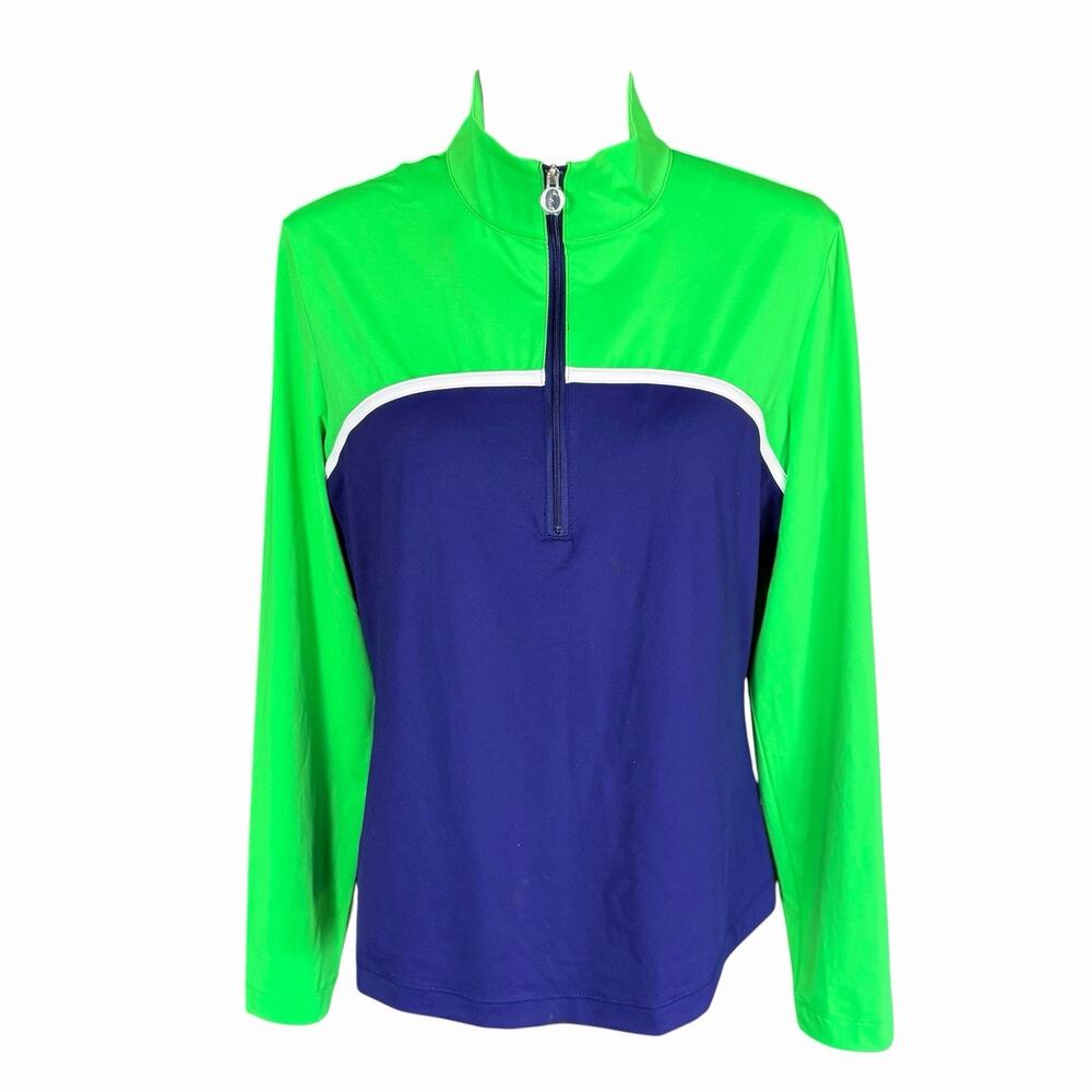 Kinona Women's 1/4 Zip Golf Pullover Top blue Green L Athleisure Athletic Active